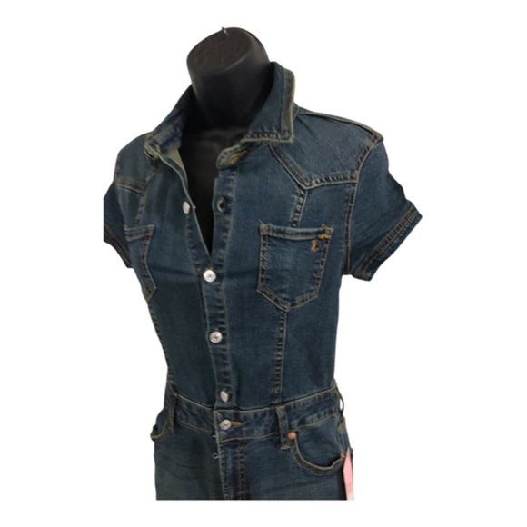 Juicy Couture baby boot western button front dark tinted denim jeans jumpsuit XS - Picture 9 of 16